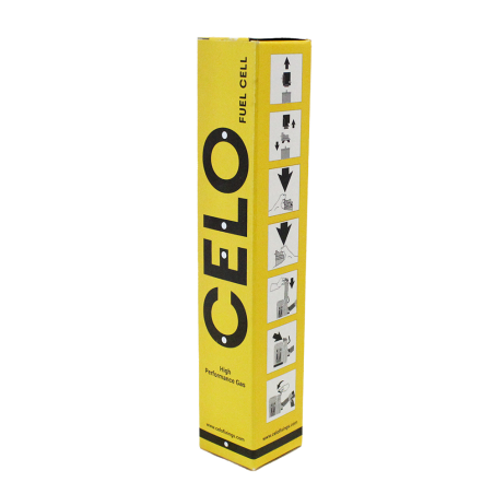 CELO FOX gázpalack sárga csomagolásban.