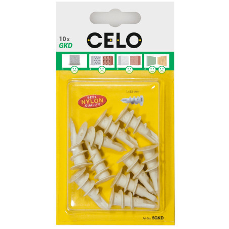 CELO GKD önfúró nylon gipszkarton dűbel, bliszterben