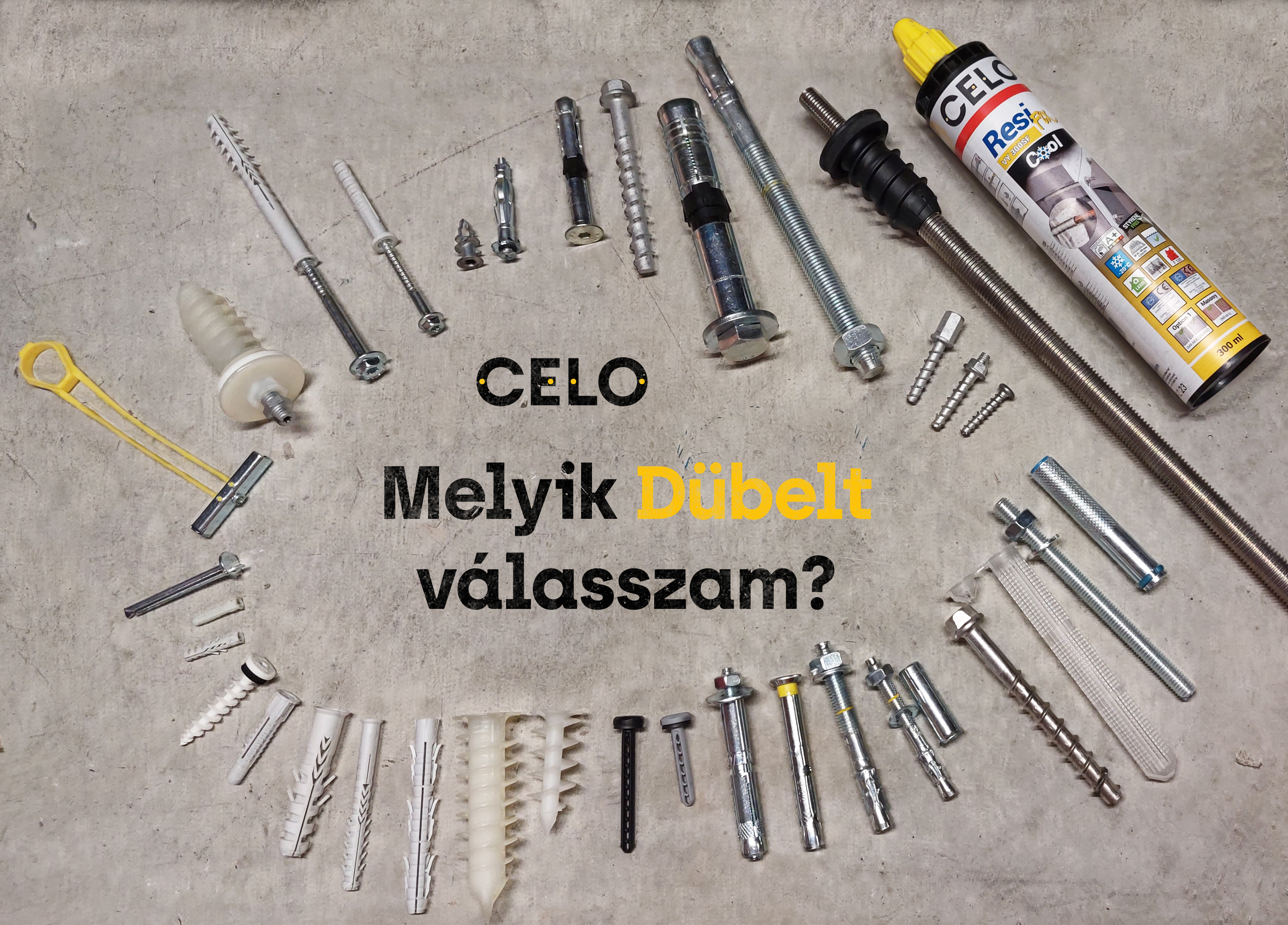 Verschiedene Dübelarten liegen in auf einer Betonplatte für das Titelbild im Kreis